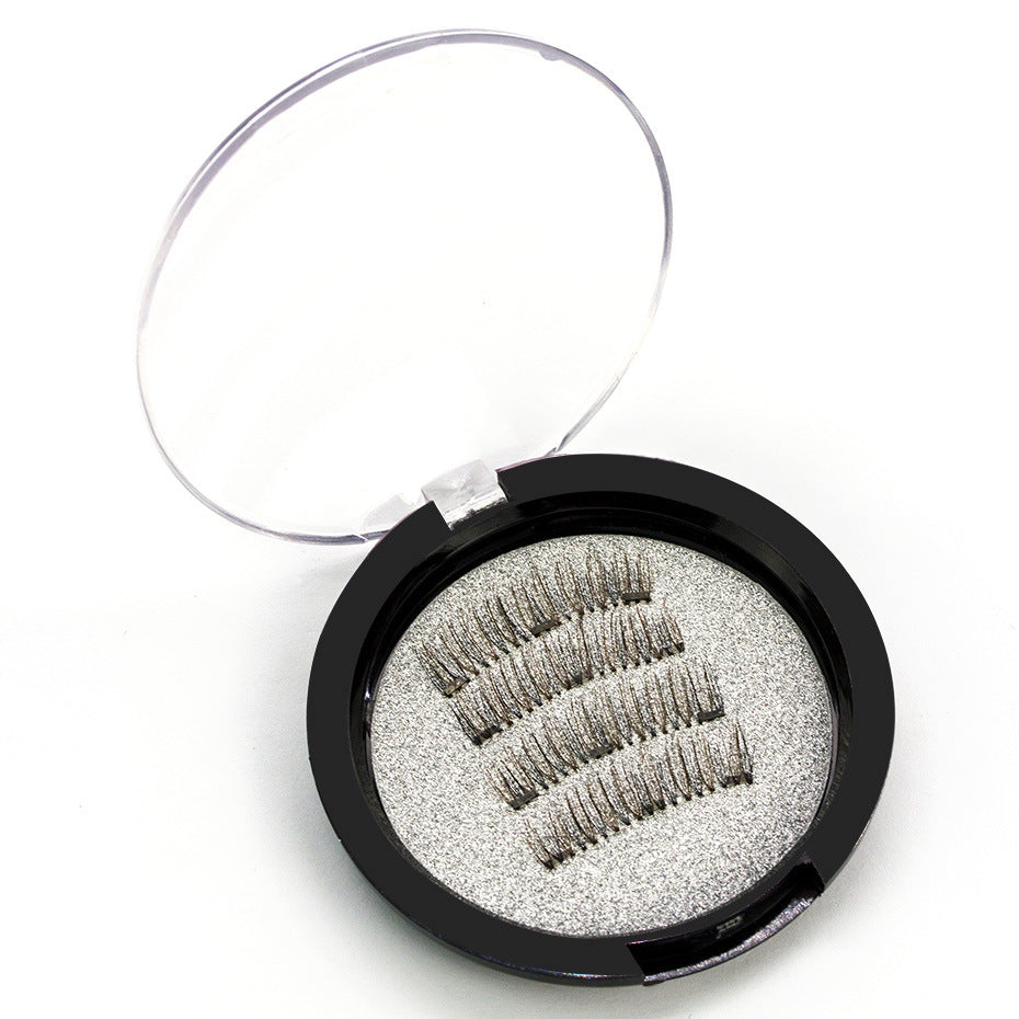 Trois faux-cils magnétiques sans colle Boîte ronde magnétique Petits faux-cils