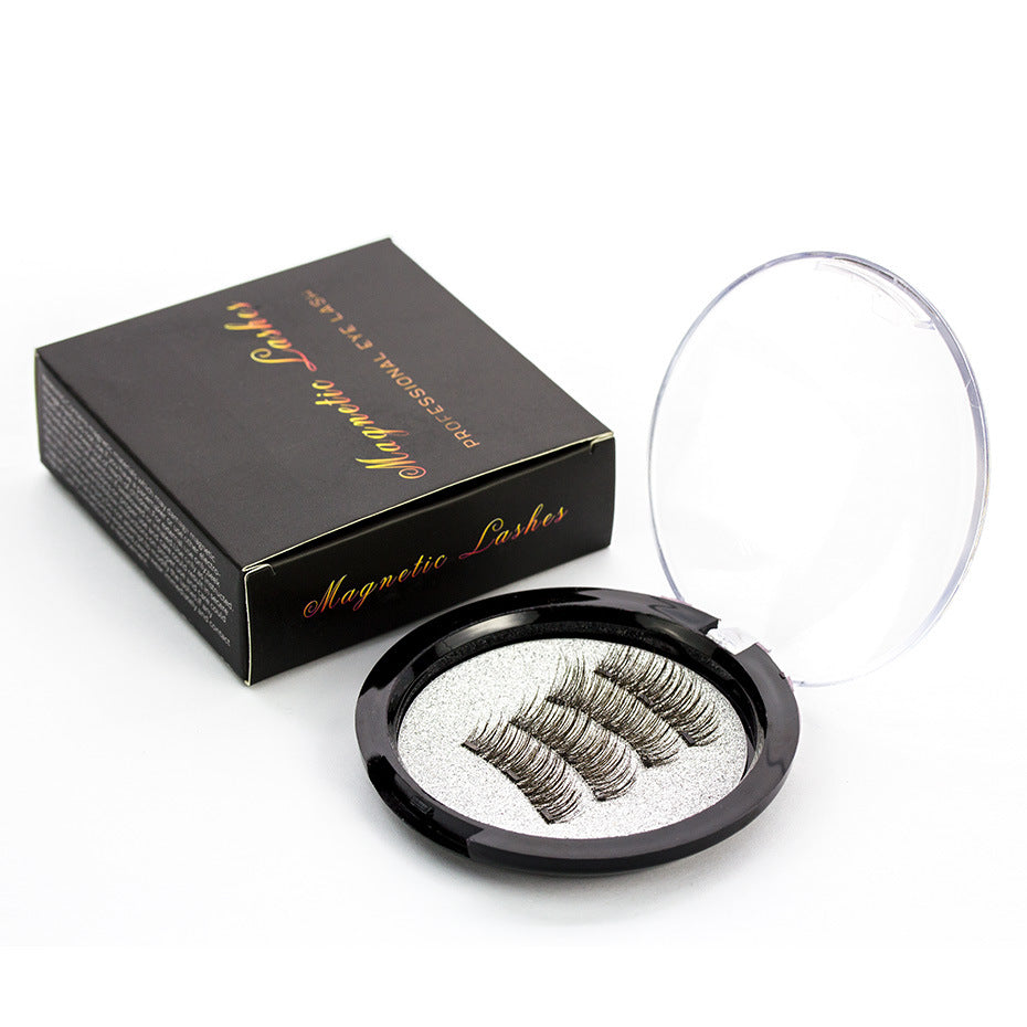 Trois faux-cils magnétiques sans colle Boîte ronde magnétique Petits faux-cils