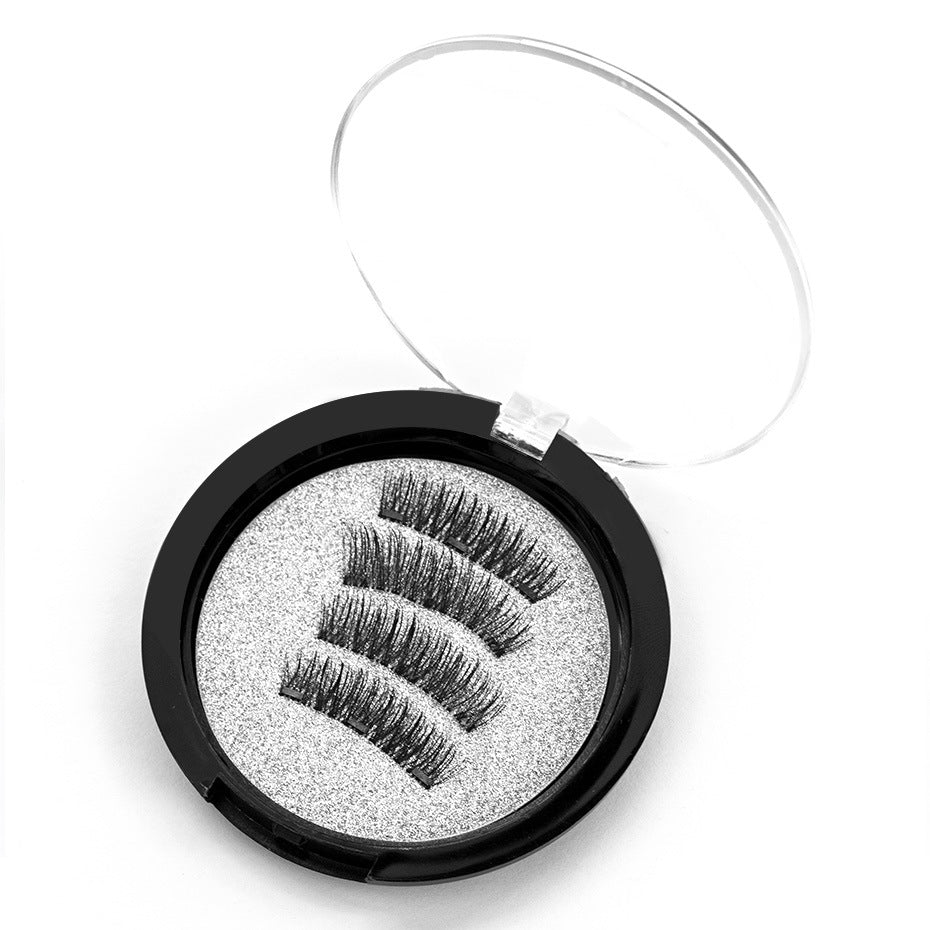 Trois faux-cils magnétiques sans colle Boîte ronde magnétique Petits faux-cils