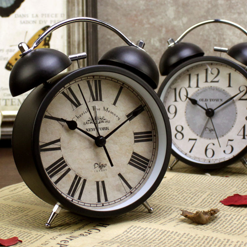 New Retro Creative Bell Alarm Clock American Metal Quartz Desktop 4 Inch Alarm