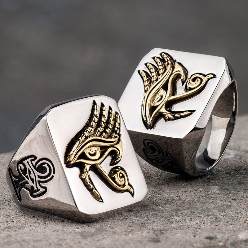 Bague Œil d'Horus Acier Titane Rétro Hip Hop Bijoux Homme
