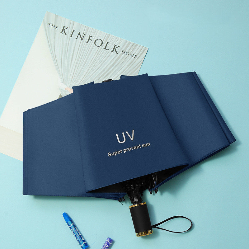 Umbrella Custom Advertising Logo Fully Automatic Vinyl Anti-Ultraviolet Folding Umbrella Female Creative Three-Fold Sun Protection Umbrella