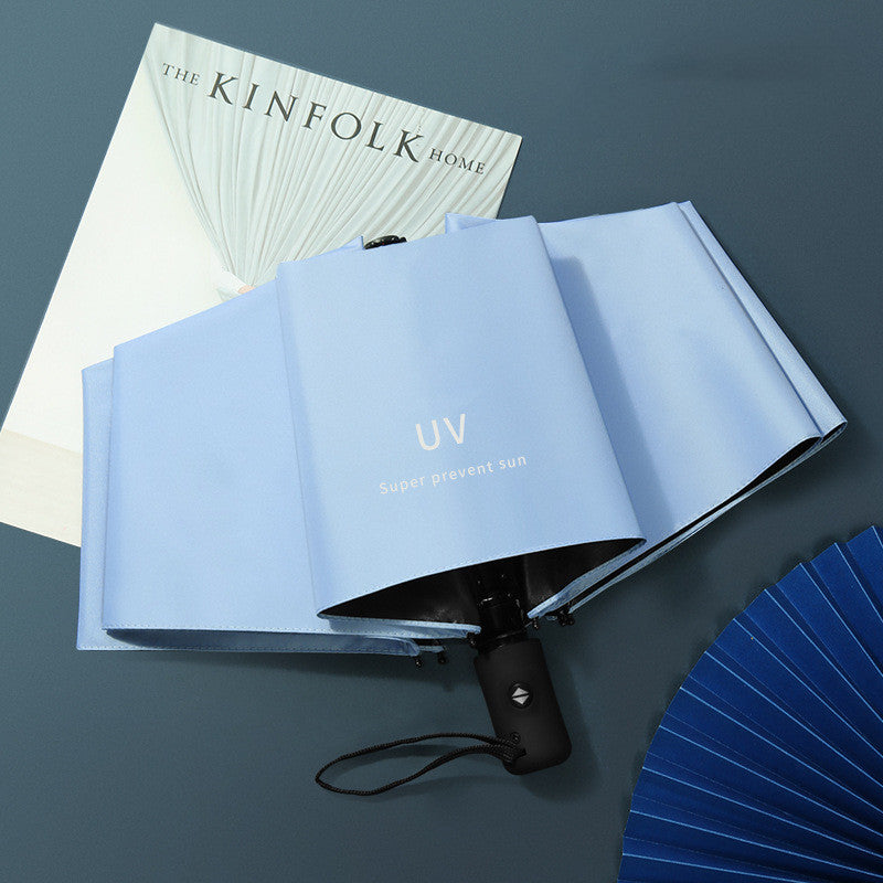 Umbrella Custom Advertising Logo Fully Automatic Vinyl Anti-Ultraviolet Folding Umbrella Female Creative Three-Fold Sun Protection Umbrella