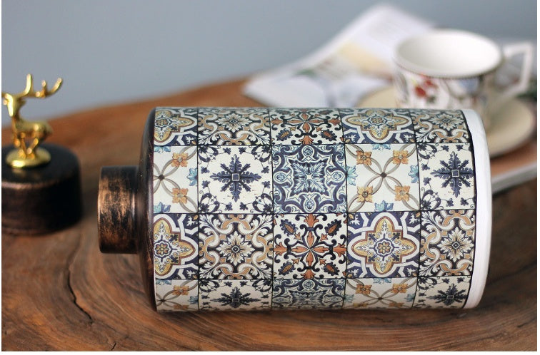 Light Luxury Geometric Pattern Storage Ceramic Storage Jar With Lid