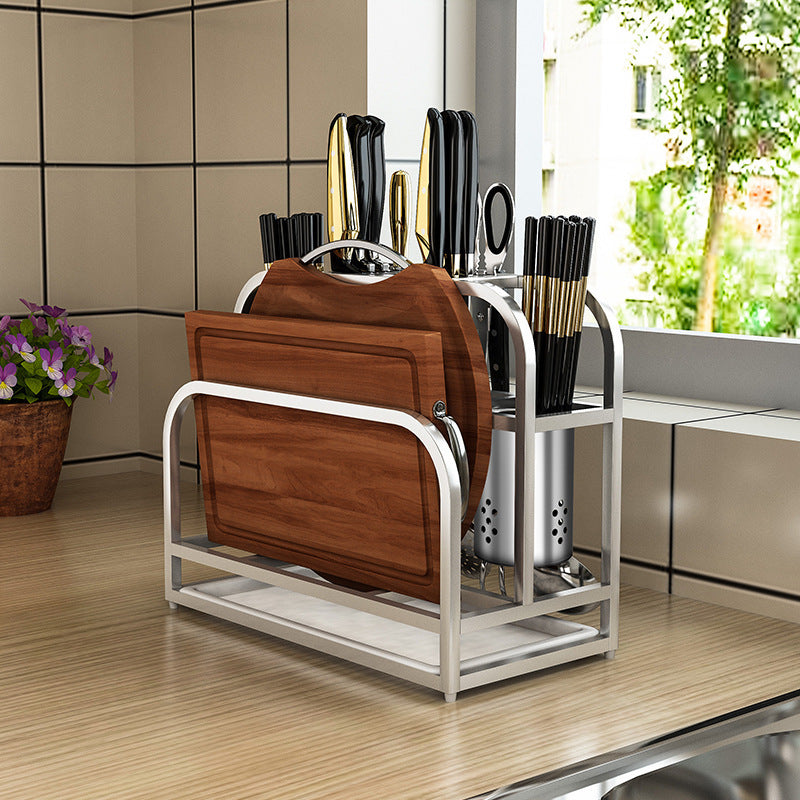 Égouttoir à planches à découper avec porte-couteaux et rangement intégré