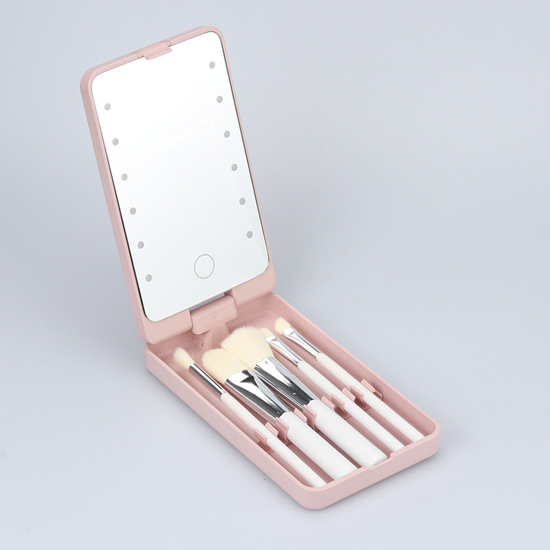 Miroir de maquillage pliable créatif avec ensemble de pinceaux de maquillage