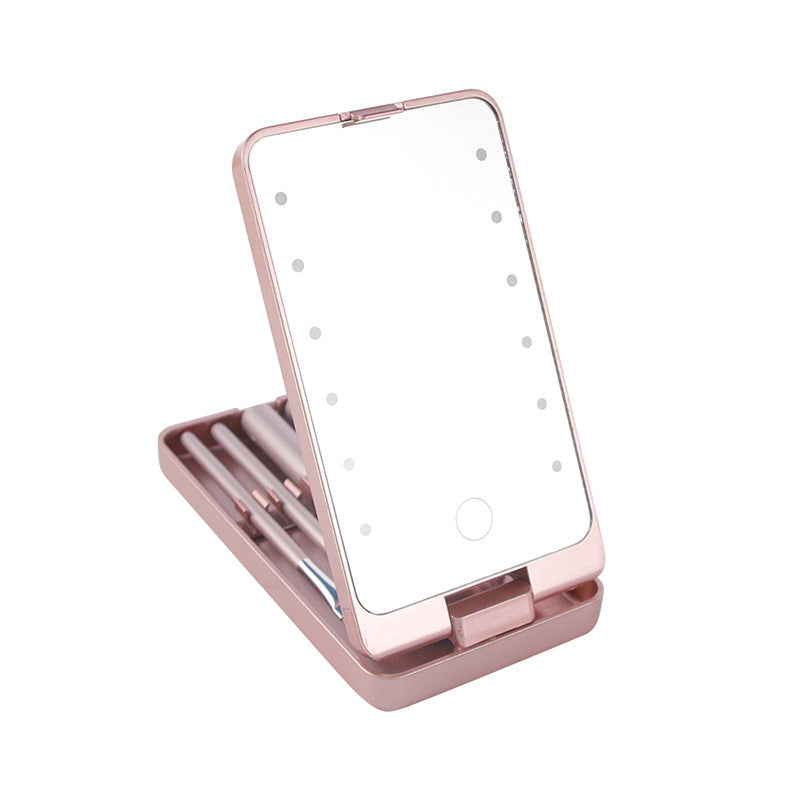 Miroir de maquillage pliable créatif avec ensemble de pinceaux de maquillage