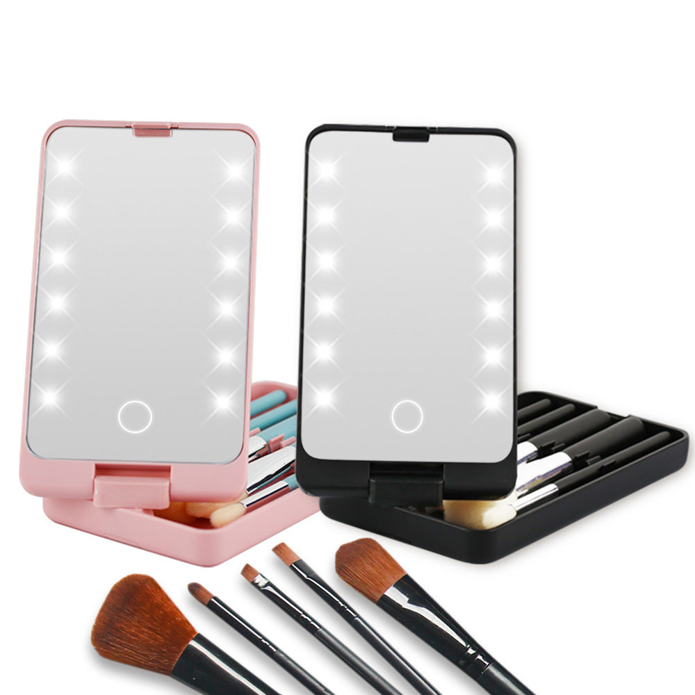 Miroir de maquillage pliable créatif avec ensemble de pinceaux de maquillage
