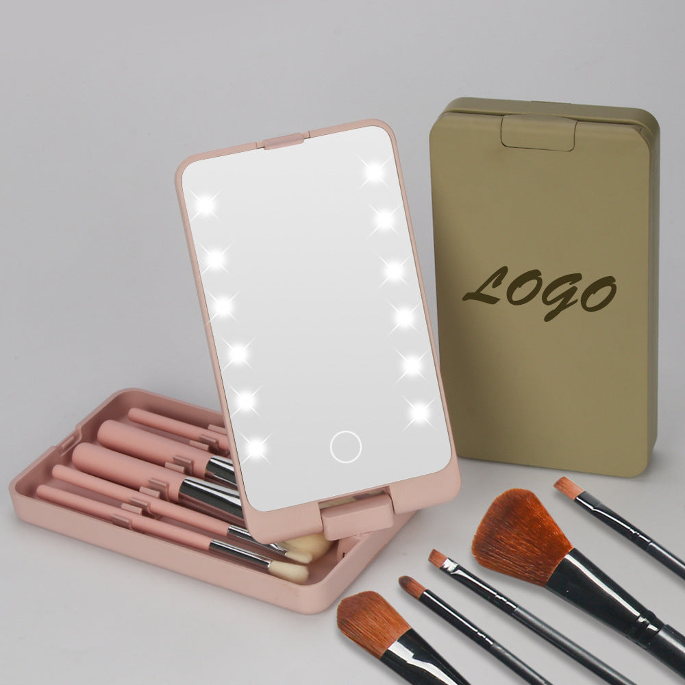 Miroir de maquillage pliable créatif avec ensemble de pinceaux de maquillage