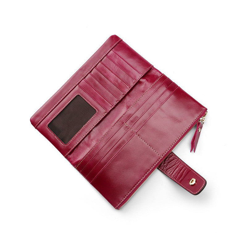 Ladies Long Wallet In Oil Wax Top Layer Cowhide