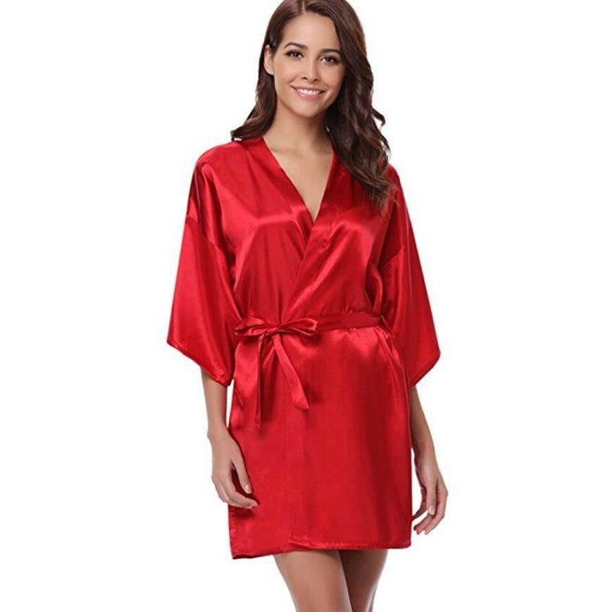 RB032 New Silk Kimono Robe Bathrobe Women Silk Bridesmaid Robes Sexy Navy Blue Robes Satin Robe Ladies Dressing Gowns