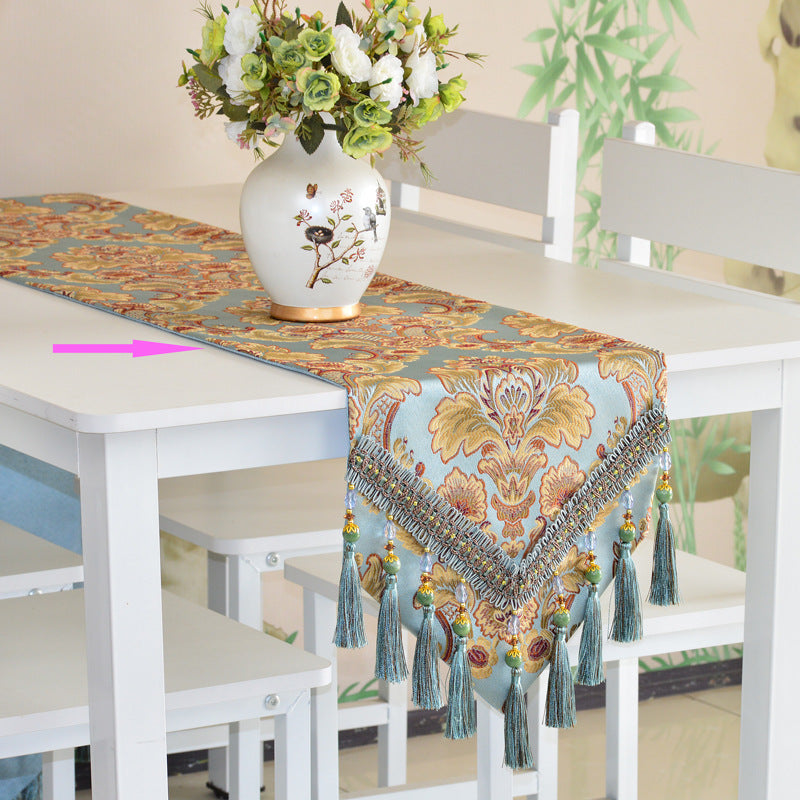 Retro Blue Coffee Table Cloth Mat Towel Shoe Cabinet Entrance TV Cabinet Cover Cloth