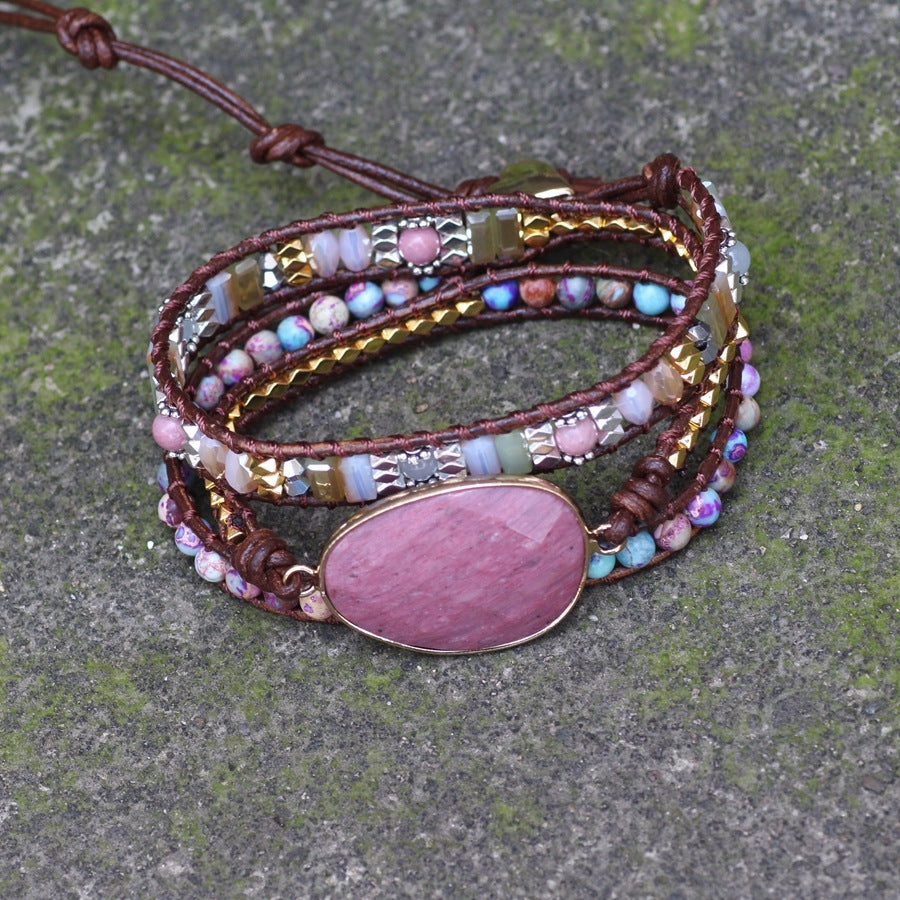 Bracelets perlés faits à la main pour femmes Quartz rose naturel Bohème Multicouche Bracelet femme Bijoux bohème
