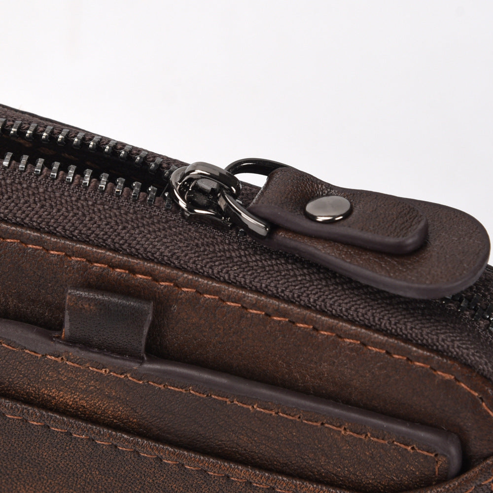 Portefeuille Homme en Cuir à Tête Courte Portefeuille Rétro pour Homme Portefeuille Vertical à Fermeture Éclair Loisirs Jeune