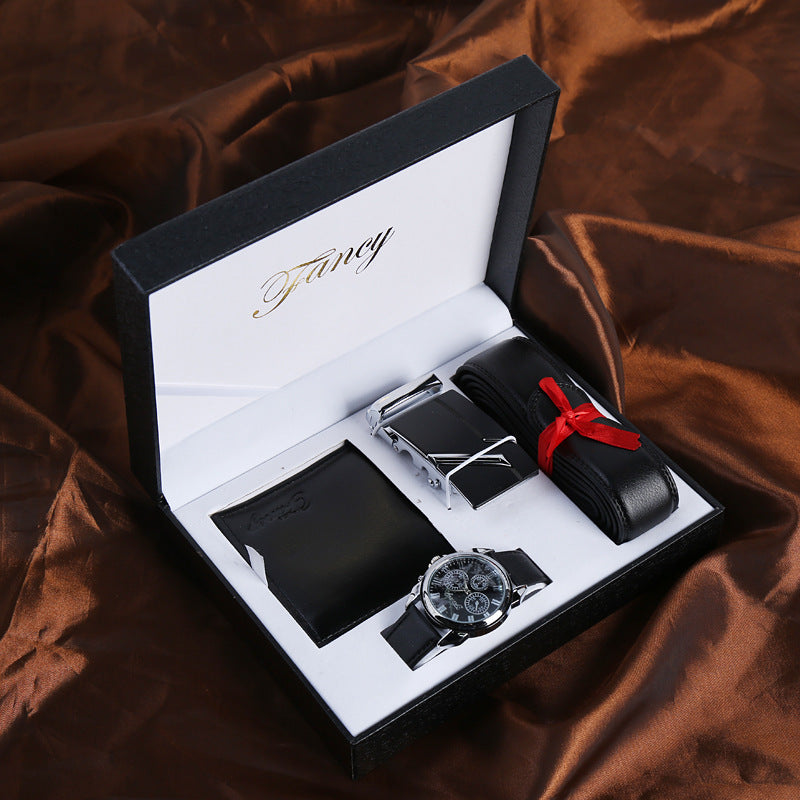 Men'S Leather Automatic Buckle Belt Watch Wallet