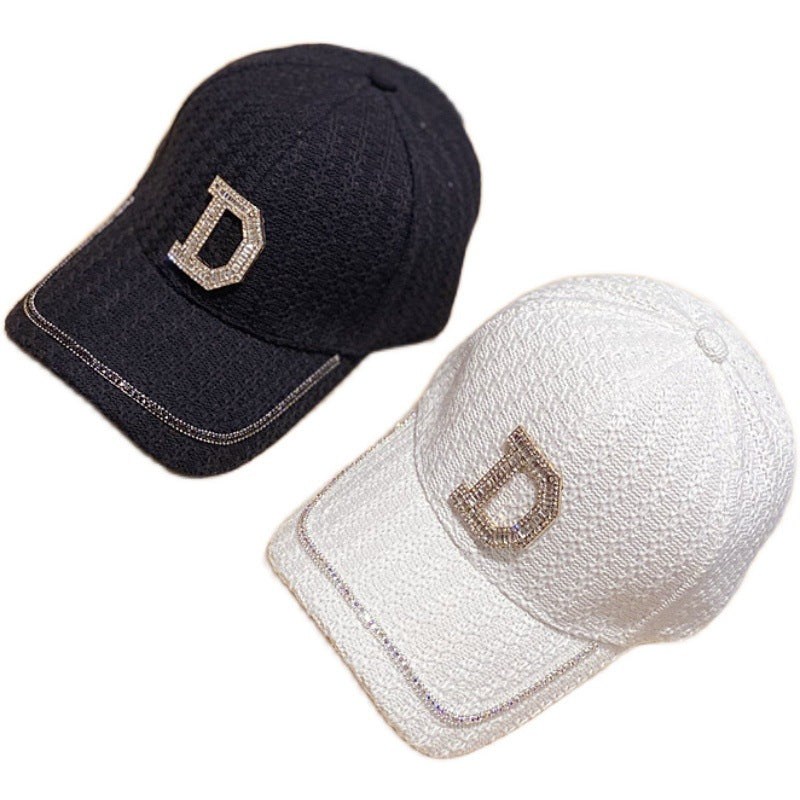 Hat Female Korean Casual All-Match D Letter Diamond Baseball Cap Autumn And Winter Fashion Outdoor Rhinestone Cap Winter