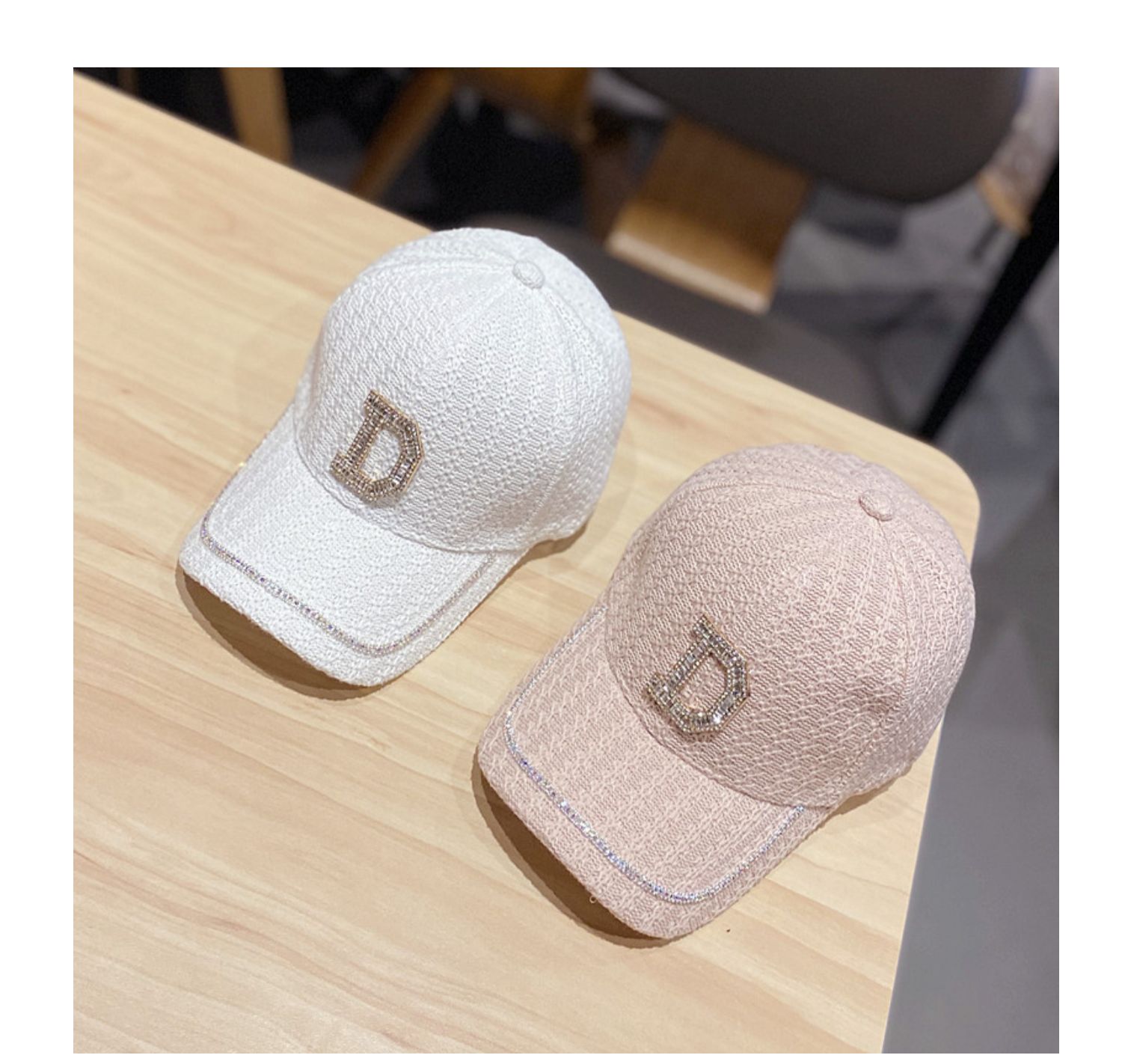 Hat Female Korean Casual All-Match D Letter Diamond Baseball Cap Autumn And Winter Fashion Outdoor Rhinestone Cap Winter