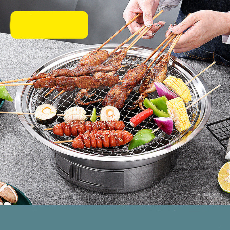 Barbecue au charbon de bois en acier inoxydable, grille de barbecue coréen antiadhésive, barbecue portable d'extérieur, réchaud à charbon rond.