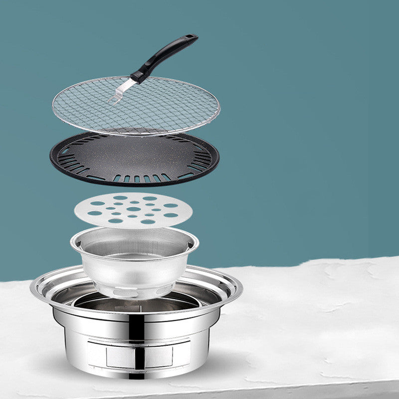 Barbecue au charbon de bois en acier inoxydable, grille de barbecue coréen antiadhésive, barbecue portable d'extérieur, réchaud à charbon rond.