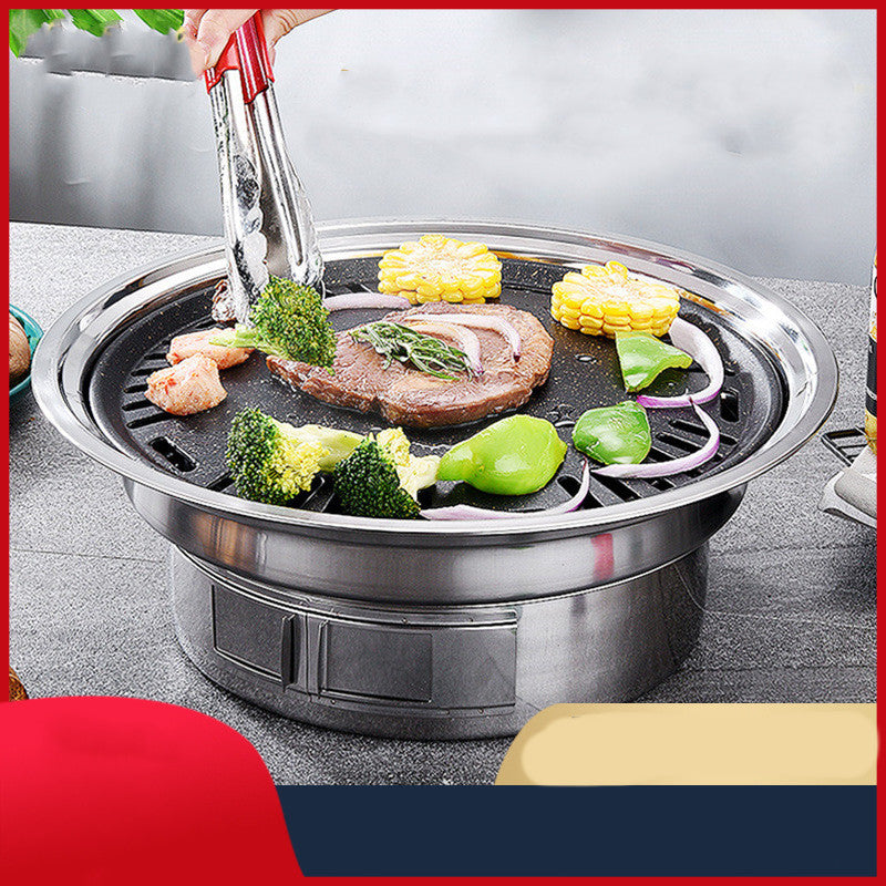 Barbecue au charbon de bois en acier inoxydable, grille de barbecue coréen antiadhésive, barbecue portable d'extérieur, réchaud à charbon rond.