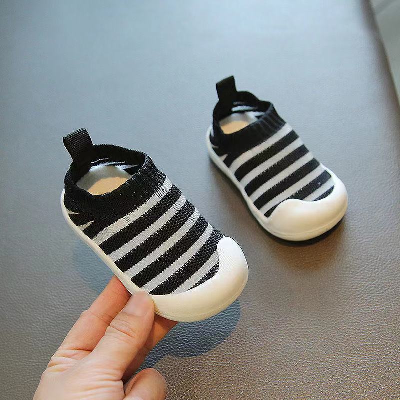 Solid Color Striped Flying Knit Baby Soft-Soled Toddler Shoes