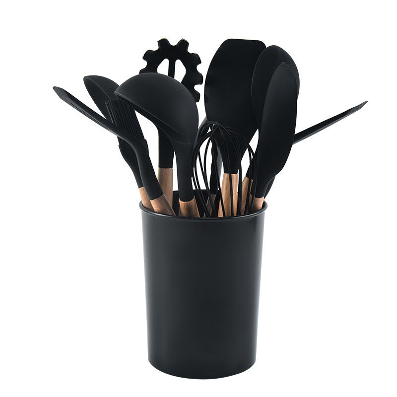 Ustensiles de cuisine en silicone à manche en bois, ensemble de 12 spatules antiadhésives, outils de cuisine, spatule de cuisson, cuillère, ensemble de pâtisserie