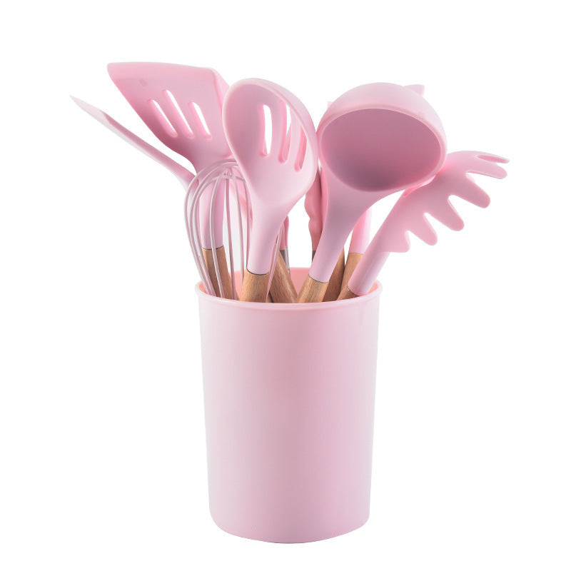 Ustensiles de cuisine en silicone à manche en bois, ensemble de 12 spatules antiadhésives, outils de cuisine, spatule de cuisson, cuillère, ensemble de pâtisserie