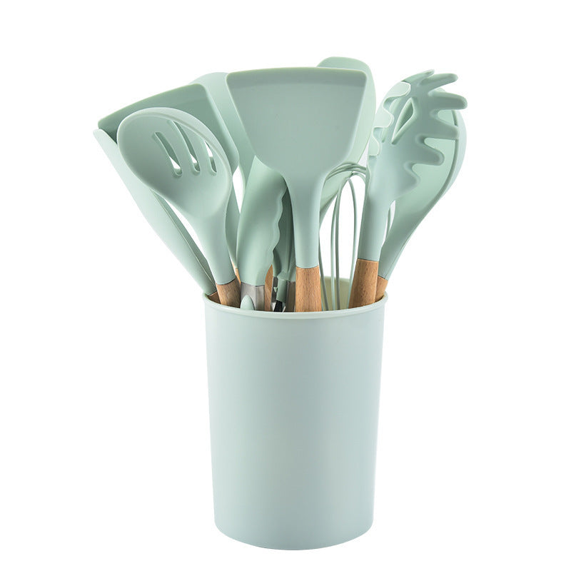 Ustensiles de cuisine en silicone à manche en bois, ensemble de 12 spatules antiadhésives, outils de cuisine, spatule de cuisson, cuillère, ensemble de pâtisserie