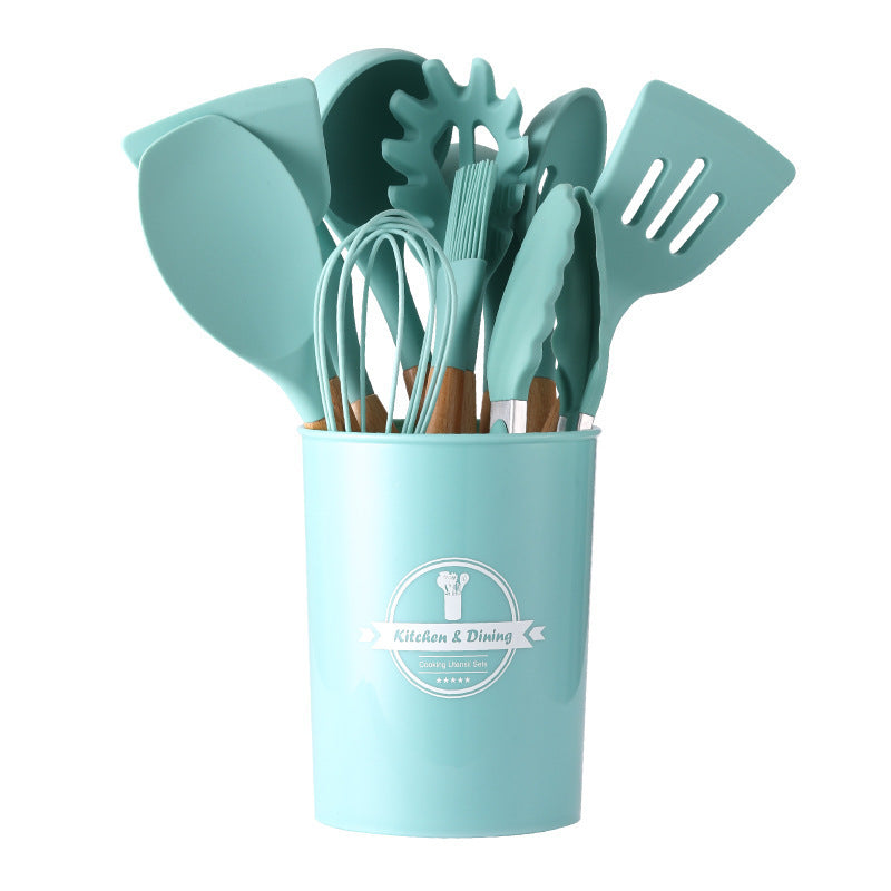 Ustensiles de cuisine en silicone à manche en bois, ensemble de 12 spatules antiadhésives, outils de cuisine, spatule de cuisson, cuillère, ensemble de pâtisserie