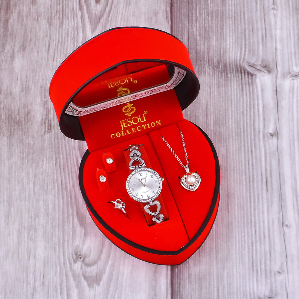 Nouvelle Montre Femme Exquise Collier Bague Boucles d'Oreilles Bijoux Ensemble Quatre Pièces