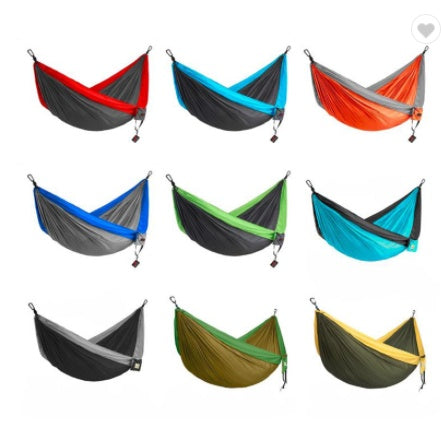 Hamac de camping simple 270x140 en tissu de parachute en nylon de couleur assortie pour l'extérieur, balançoire de jardin