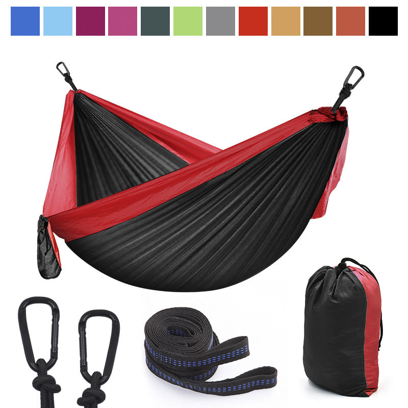 Hamac de camping simple 270x140 en tissu de parachute en nylon de couleur assortie pour l'extérieur, balançoire de jardin