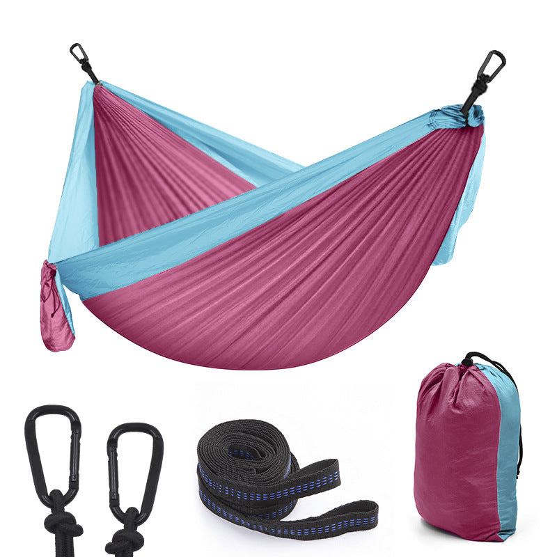 Hamac de camping simple 270x140 en tissu de parachute en nylon de couleur assortie pour l'extérieur, balançoire de jardin