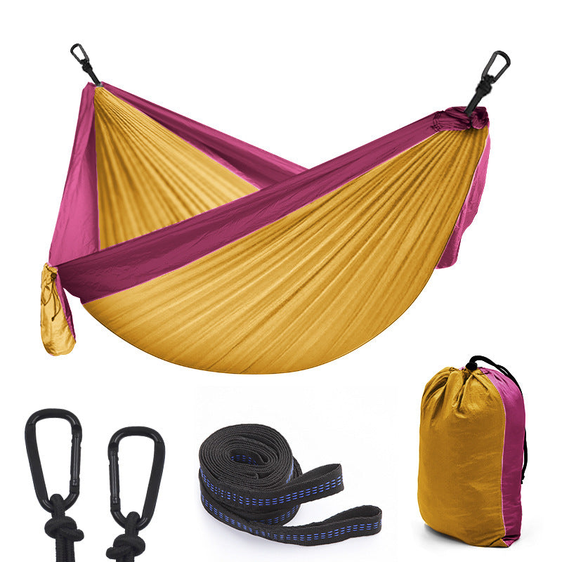 Hamac de camping simple 270x140 en tissu de parachute en nylon de couleur assortie pour l'extérieur, balançoire de jardin