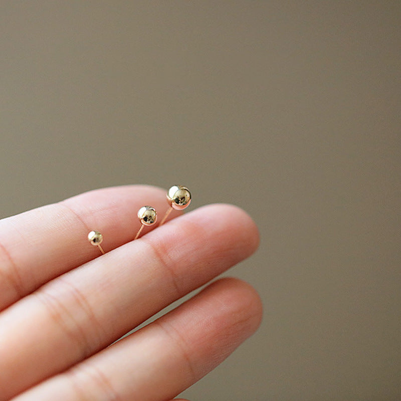 S999 Sterling Silver Earrings Men And Women Ear Stick Ear Acupuncture Simple Glossy Peas Small Round Bead Earrings