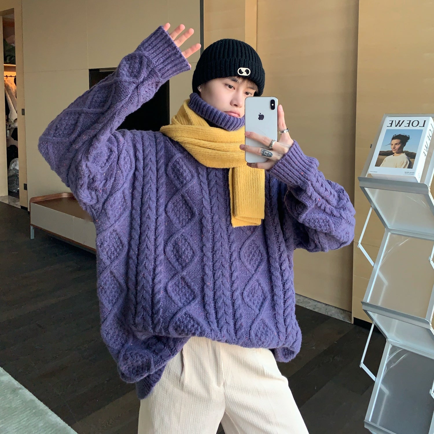 Korean Version Of Multicolor Couple Knit Hat, Solid Color Dome Knit Hat, Curled Casual Knit Hat