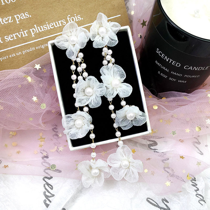 Super Fairy Flower Earrings Pearl Tassel Long Earrings