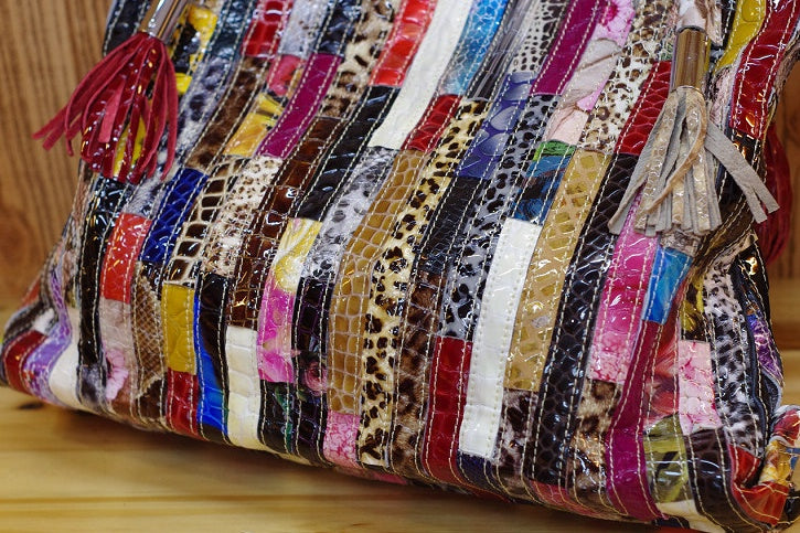 Cowhide Snake Pattern Colorful Stripes And One Shoulder Diagonal Bag