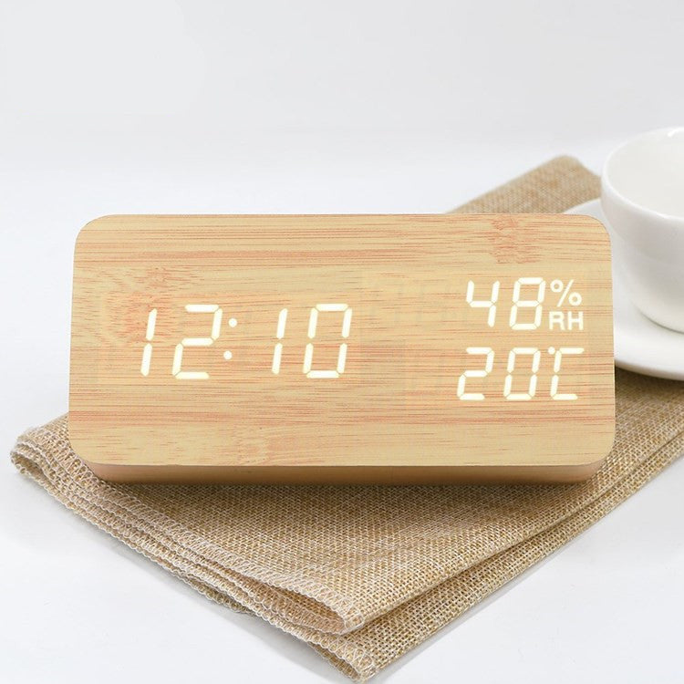 Réveil Humidité Chambre Bébé Horloge en Bois LED Lumineux Silencieux Réveil Multifonctionnel Horloge Électronique
