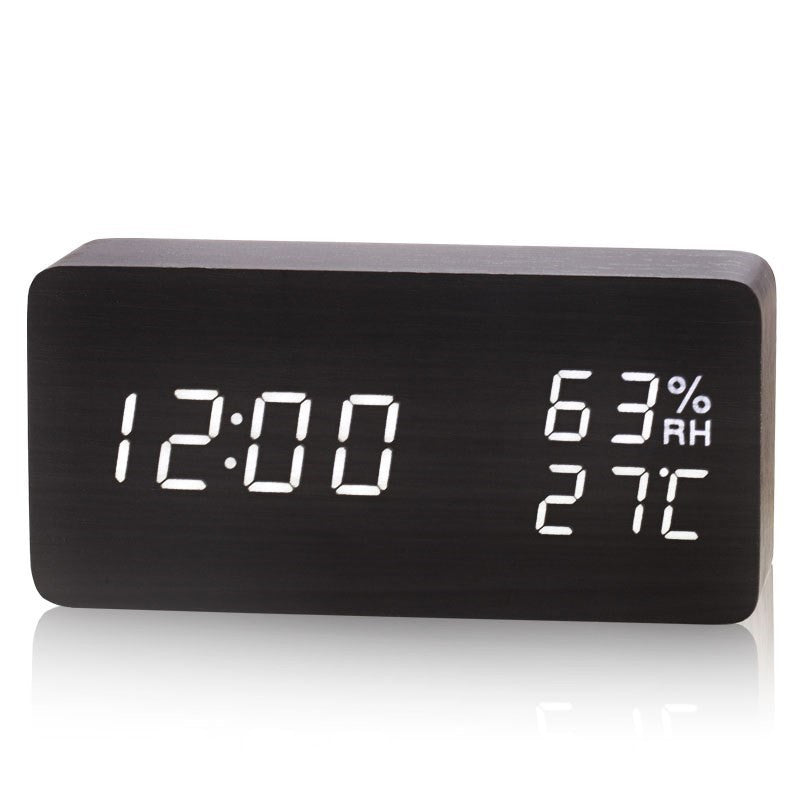 Réveil Humidité Chambre Bébé Horloge en Bois LED Lumineux Silencieux Réveil Multifonctionnel Horloge Électronique