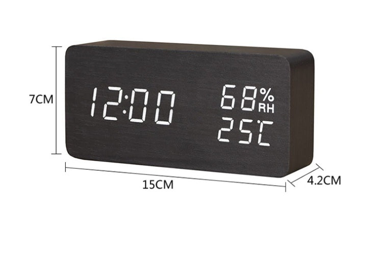 Réveil Humidité Chambre Bébé Horloge en Bois LED Lumineux Silencieux Réveil Multifonctionnel Horloge Électronique