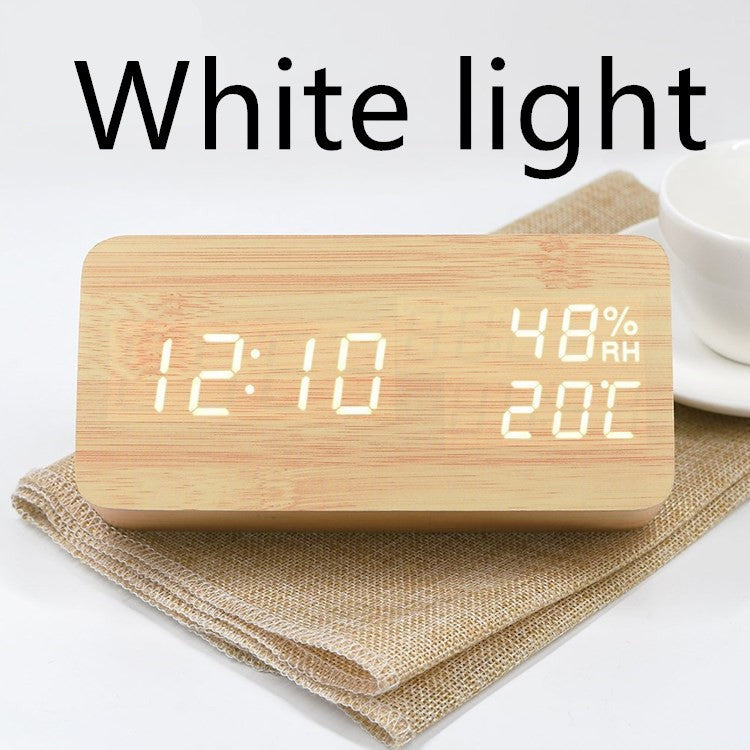 Réveil Humidité Chambre Bébé Horloge en Bois LED Lumineux Silencieux Réveil Multifonctionnel Horloge Électronique