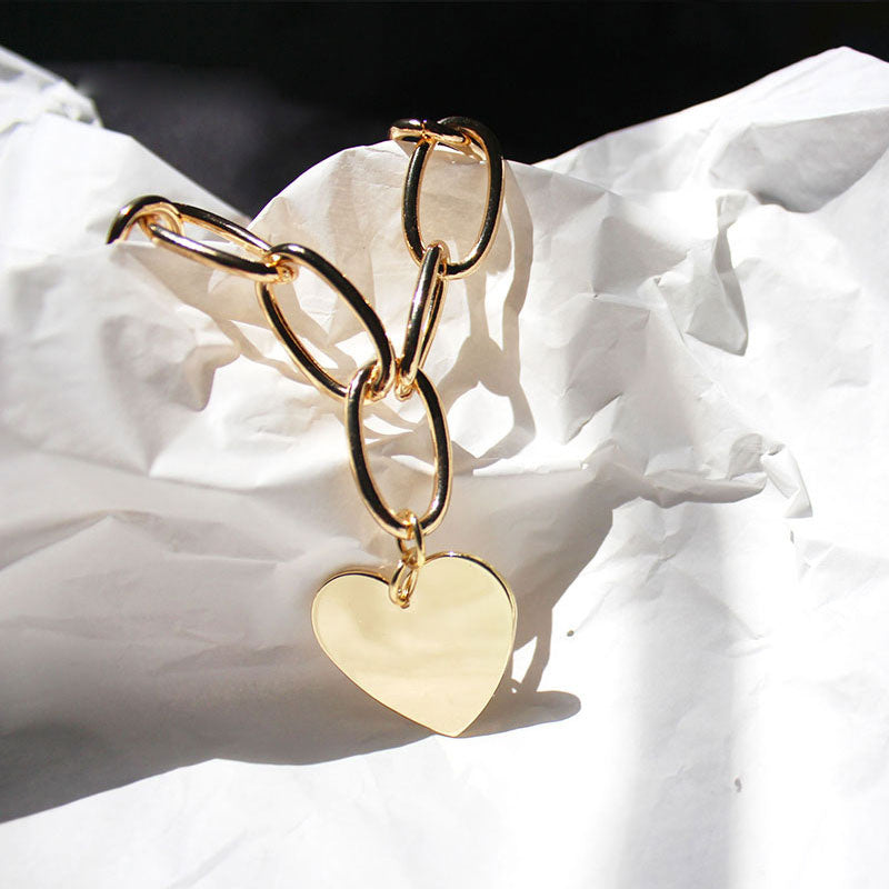 Cross-Border Jewelry Large Gold Chain European And American Metal Ins High-Quality Hip-Hop Love Pendant Necklace Chocker778