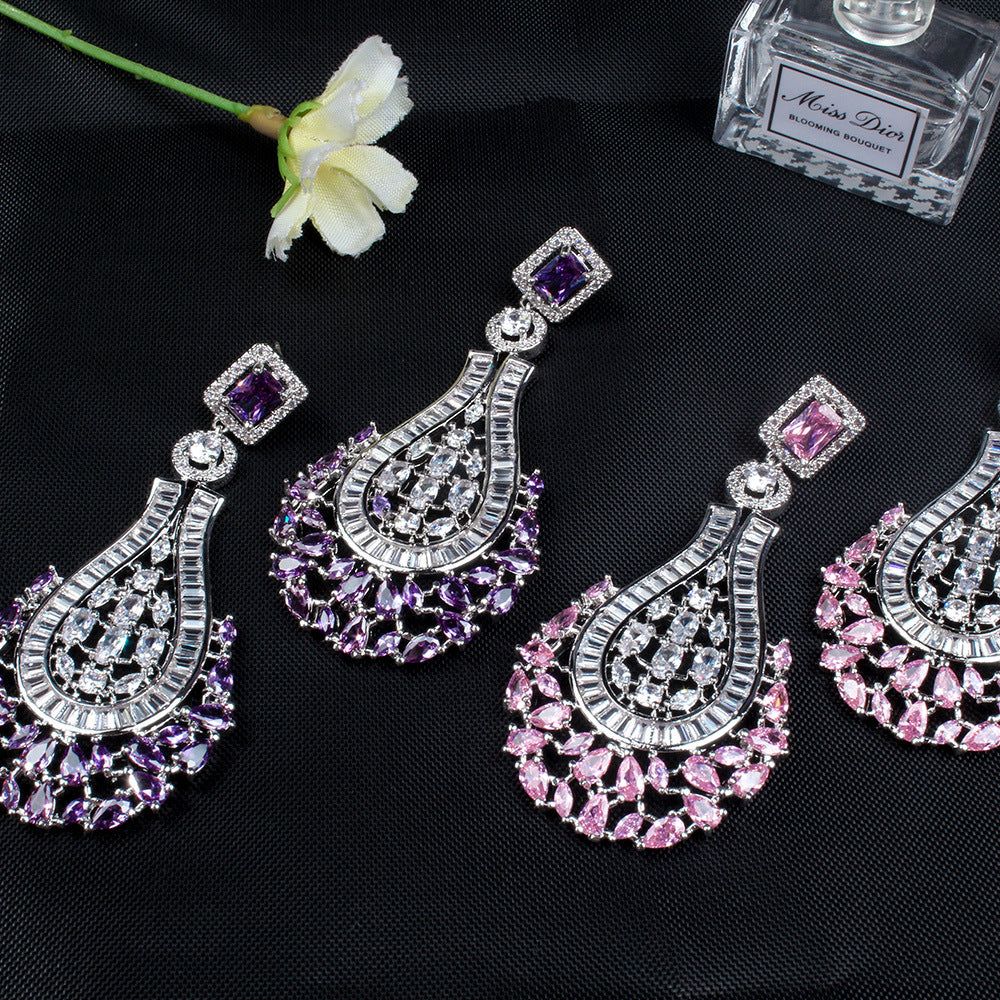 European And American Fashion Long Earrings Bohemian Zircon Earrings