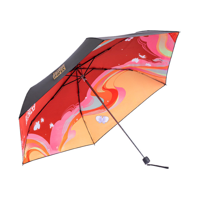 Parapluie pliant soleil et pluie double usage avec motif rétro périphérique