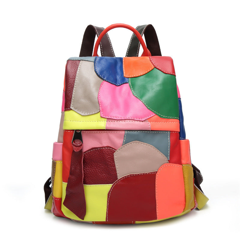 Backpack Big Leather Lady Retro Stitching