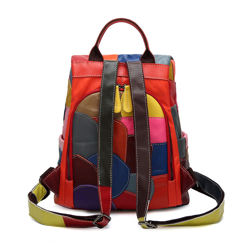 Backpack Big Leather Lady Retro Stitching