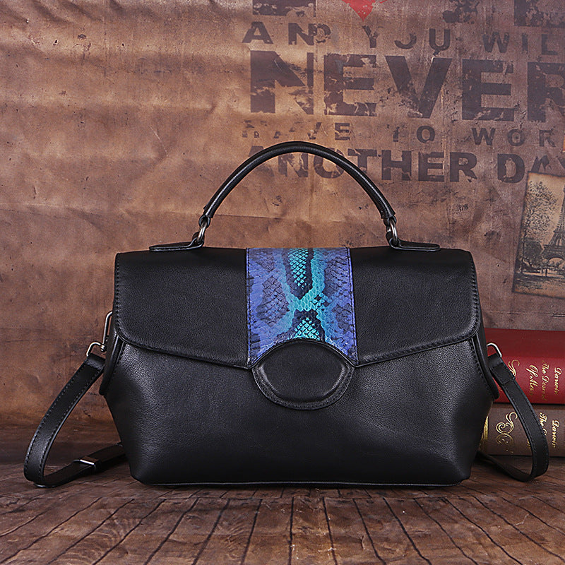 Johnature Sac à main vintage en cuir véritable pour femme, nouveau sac à bandoulière polyvalent en cuir de vachette estampé de première couche, fait à la main