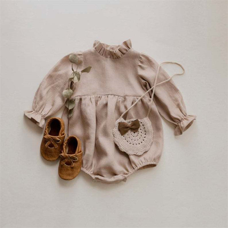 Cotton And Linen Lotus Leaf Collar Triangle Romper With Long Sleeves