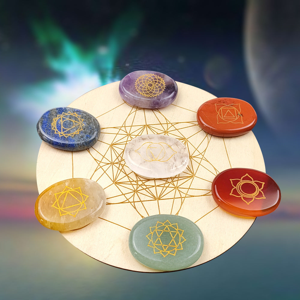 Pierre de guérison énergétique en agate de cristal naturel à sept chakras